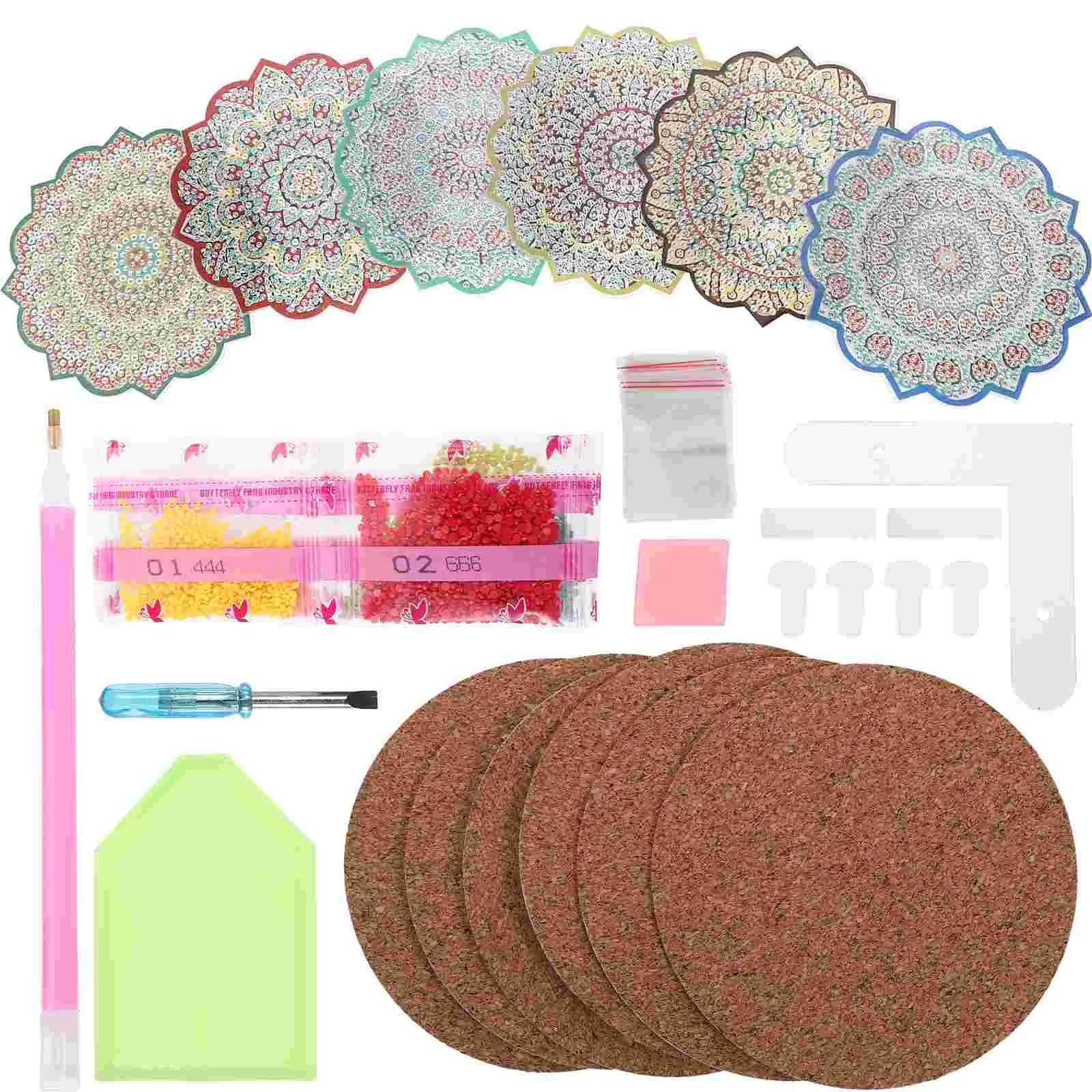 

Cup Diamond Painted Coaster Flower Cork Pot Holder Anti-scald Pads Mat for Home Bohemian Exquisite Mats Simple Acrylic Coasters