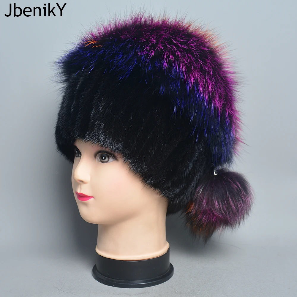 

Women Knitted Mink Fur Hat Styles Woman Fur Cap With Fox Fur Tassel Lining Women Winter Hats Girls Hats For Beanies Hat