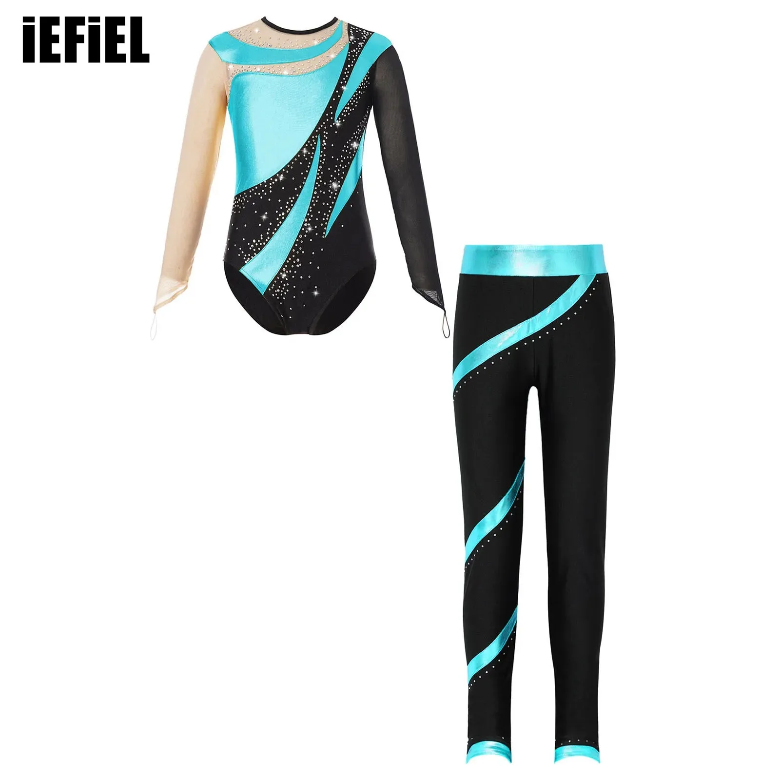 Kids Girls Shiny Rhinestones Dance Set Long Sleeve Cutout Back Leotard with Elastic Waistband Pants for Skating Gymnastics
Kids Girls Shiny Rhinestones Dance Set Long Sleeve Cutout Back Leotard with Elastic Waistband Pants for Skating Gymnastics