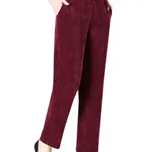 Oversize XL-8XL Corduroy Pants Middle-age Women Fleece Thicken Straight Pants Loose Warm Casual Trousers Mother Autumn Winter