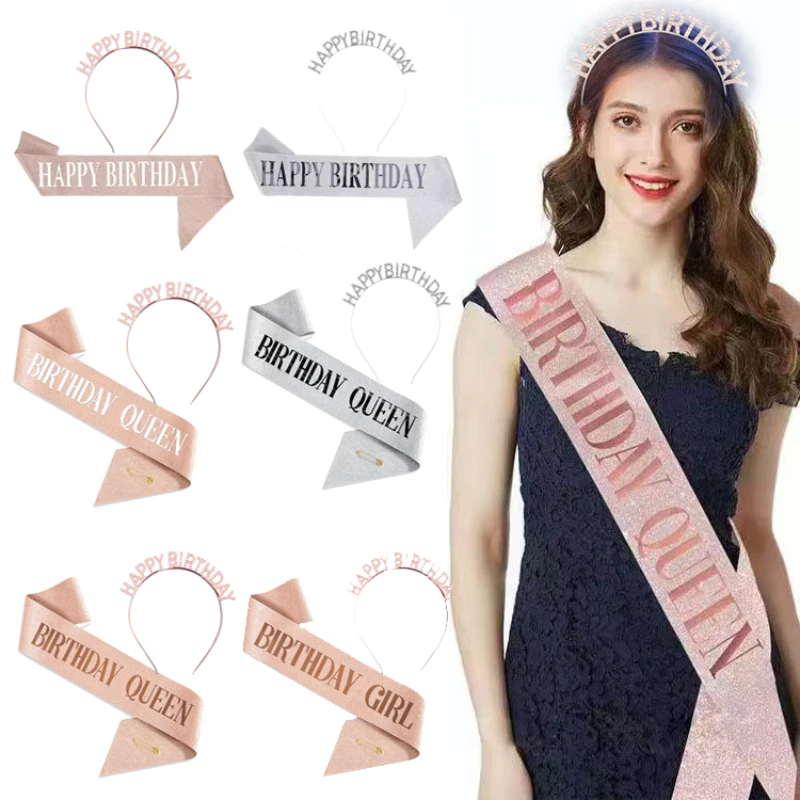 Happy Birthday Girl Glitter Satin Sash Rhinestone Headband Flash Diamond Crown Queen Birthday Sash Sets Anniversary Supplies
Happy Birthday Girl Glitter Satin Sash Rhinestone Headband Flash Diamond Crown Queen Birthday Sash Sets Anniversary Supplies