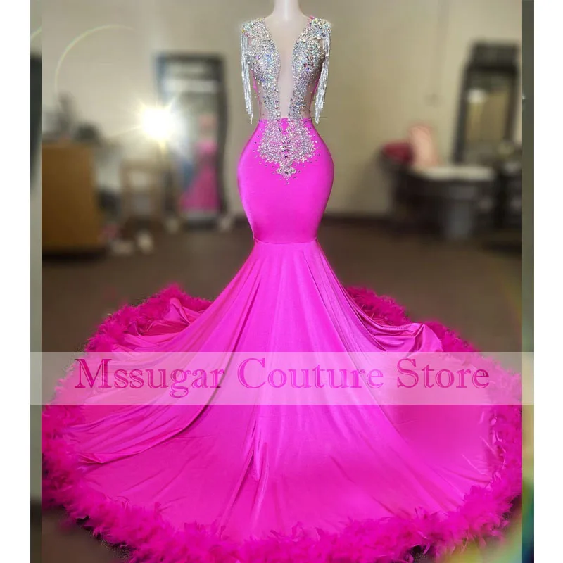 Aso Ebi Hot Pink Feathers Prom Dresses Crystal Sheer Neck Mermaid Party Gowns Sheer Neck Long Graduations Party Wear
Aso Ebi Hot Pink Feathers Prom Dresses Crystal Sheer Neck Mermaid Party Gowns Sheer Neck Long Graduations Party Wear