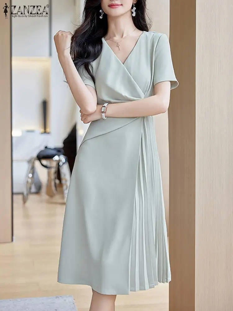 ZANZEA Elegant V Neck Party Dresses 2024 Summer Women Korean Fashion Solid Color Vestidos Short Sleeve Pleated Draped Midi Dress
ZANZEA Elegant V Neck Party Dresses 2024 Summer Women Korean Fashion Solid Color Vestidos Short Sleeve Pleated Draped Midi Dress