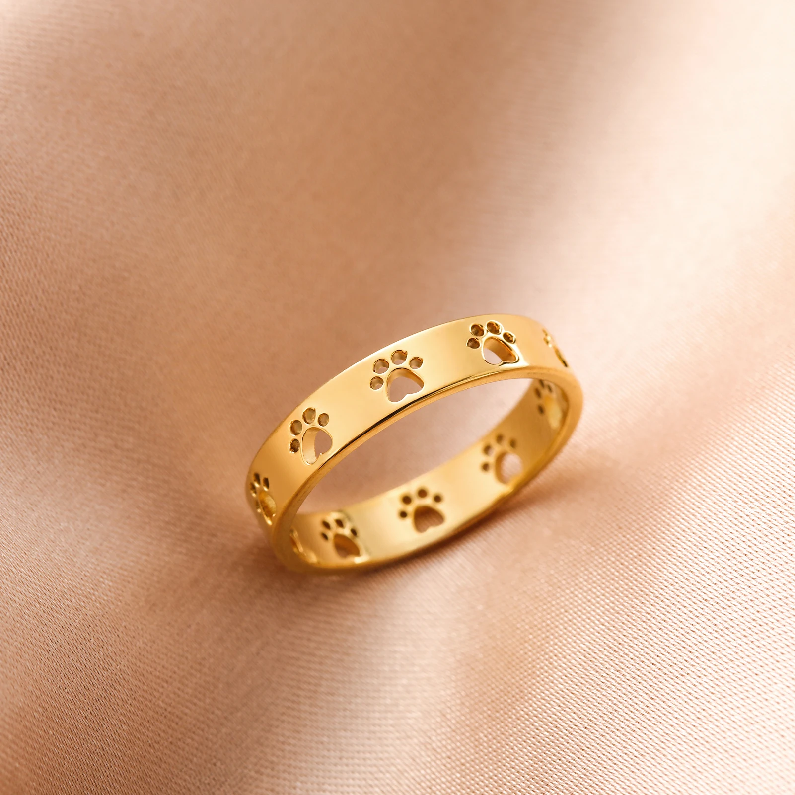 

Sipuris Dog Paw Hollow Rings For Women Stainless Steel Gold Color Hip Hop Cute Ring Jewelry Gifts For Animal Dog Lovers