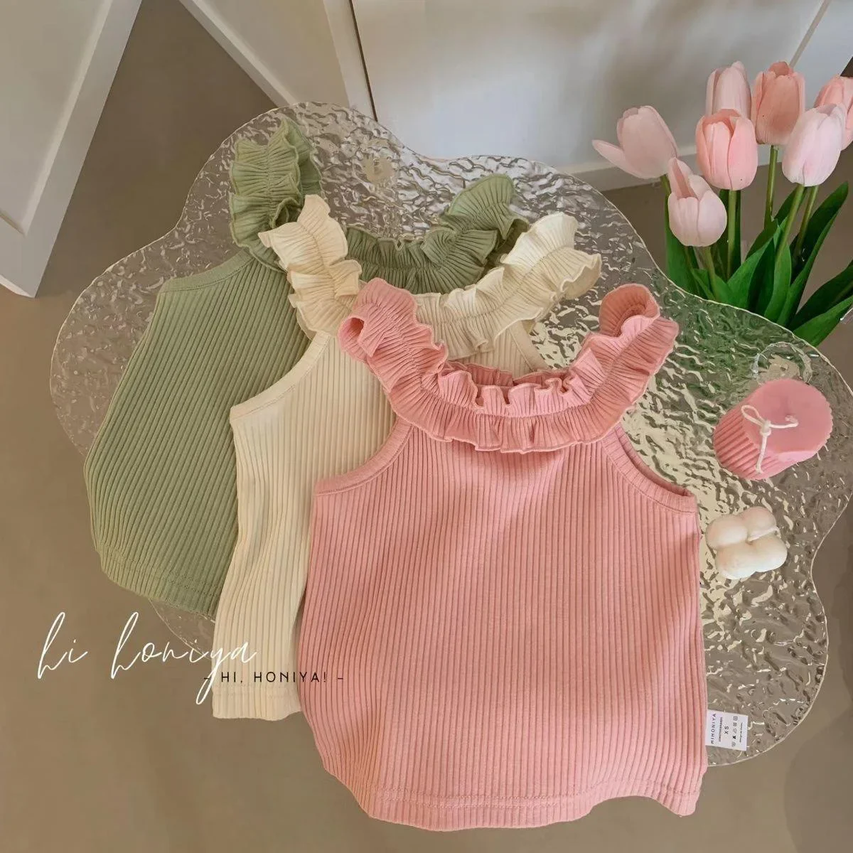 

baby girls summer vest suspender children Korean tank top ruffles kids crop top toddler knitted tshirt clothes 2 to 8 yeears