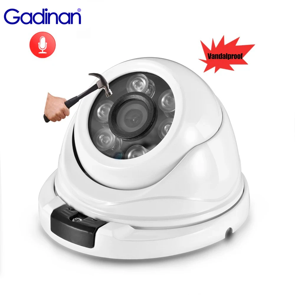 

Gadinan 4MP Audio H.265+ wide angle IP Camera Microphone IP66 P2P Network Outdoor CCTV Camera Dome Metal Security DC 12V/48V PoE