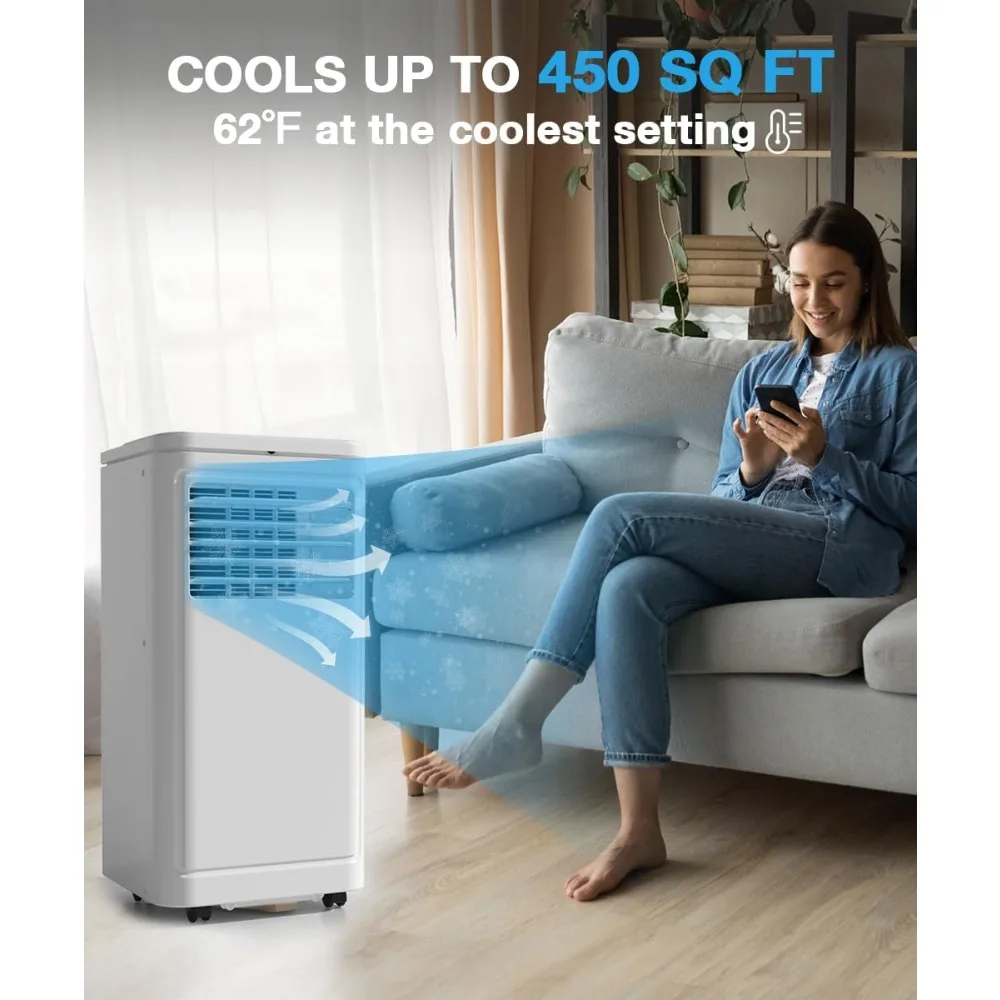 

Conditioner, 10000 BTU for Room up to 450 sq. ft, Portable AC with Dehumidifier & Fan, 2 Fan Speeds, 24H Timer, Remote