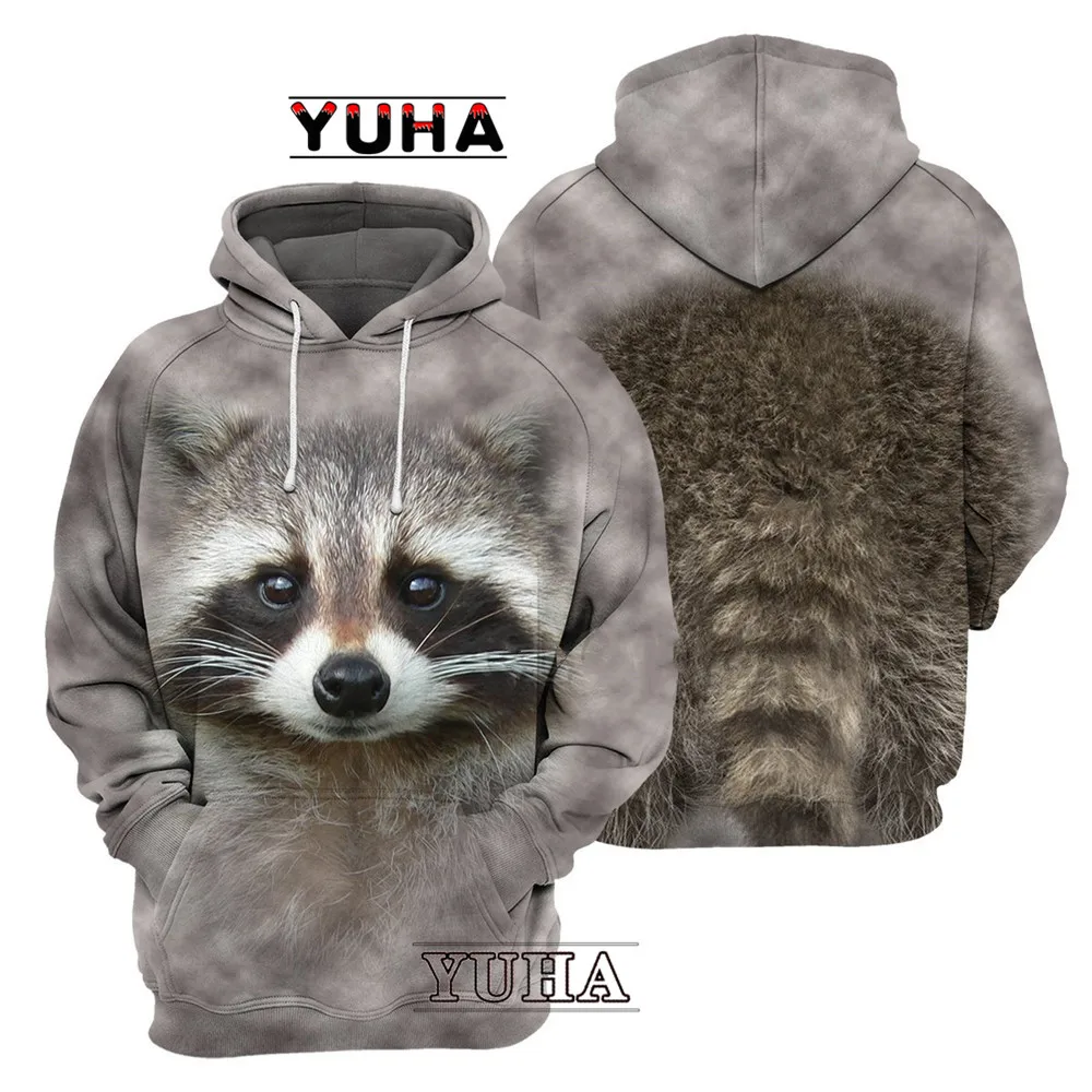 

Animals Wolf /Raccoon/Cat Men Hoodies 3D Graphic Front and Back Hoodies Pullover Tops Casual Sweatshirts Harajuku Men Clothing