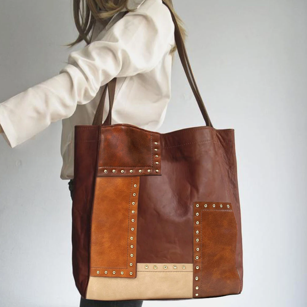 

Female Luxury Designer Handbag Retro 2023 Trend Women Totes Shoulder Bag PU Rivets Hasp Contrasting Handbags Crossbody Bags sac