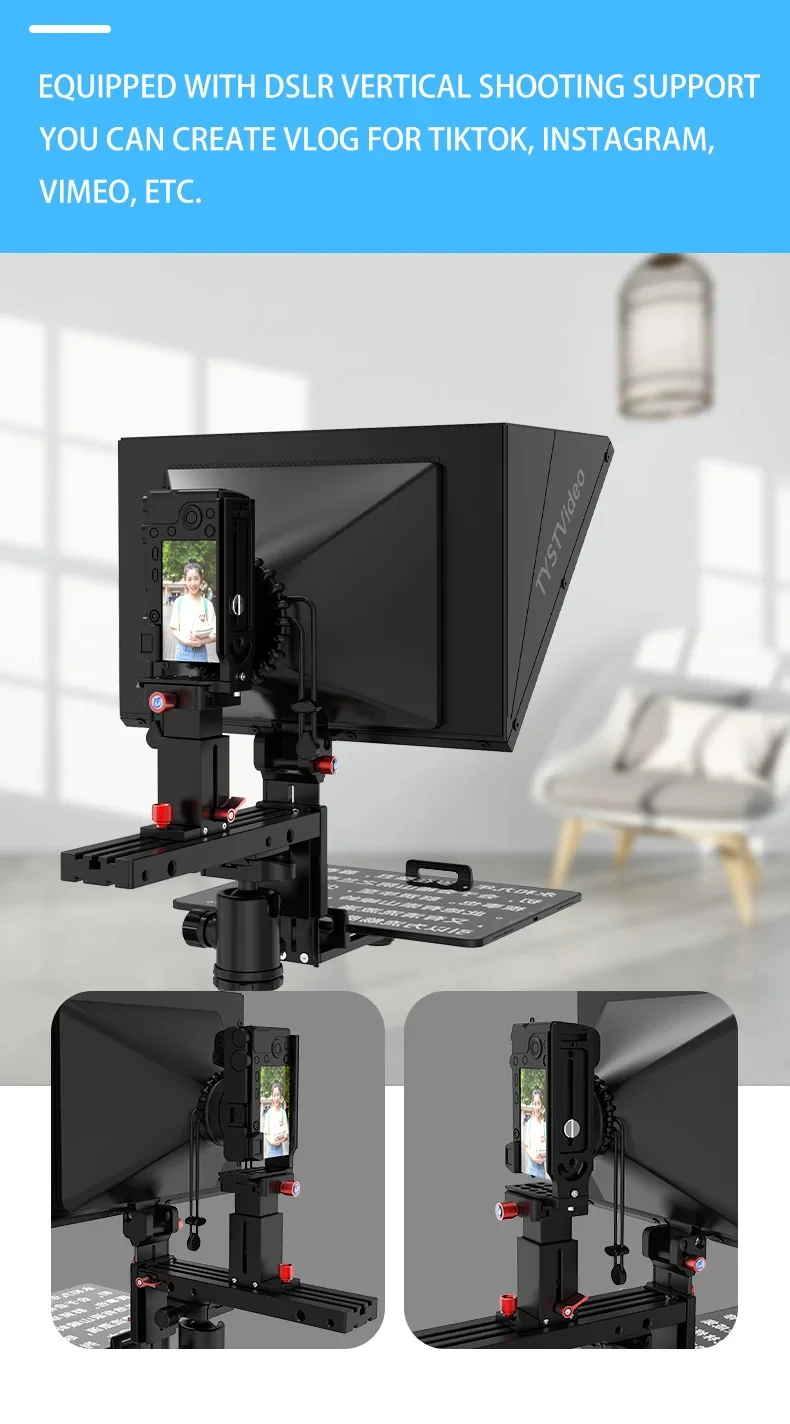 TYSTVideo TS-T50Q DSLR Camera Mobile Live Streaming Video Recording Portable Tablet 15 inch Large Screen Teleprompter 11 TYSTVideo TS-T50Q DSLR Camera Mobile Live Streaming Video Recording Portable Tablet 15 inch Large Screen Teleprompter 5
