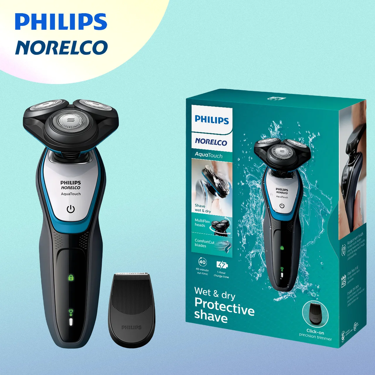 

Philips Norelco Electric Shaver series 5000 S5090, Wet & dry, electric rotation shaver for men, Black