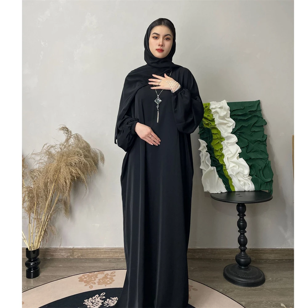 

Plain Muslim Women Djellaba Eid Abaya With Scarf Long Maxi Dress Ramadan Kaftan Islamic Arab Robe Dubai Saudi Turkish Femme Gown