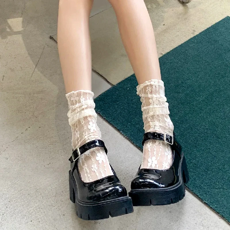 

Женские носки кружевные носки с цветочным узором женские летние сетчатые ажурные носки средней длины прозрачные носки для девочек сладкие носки в стиле "Лолита"