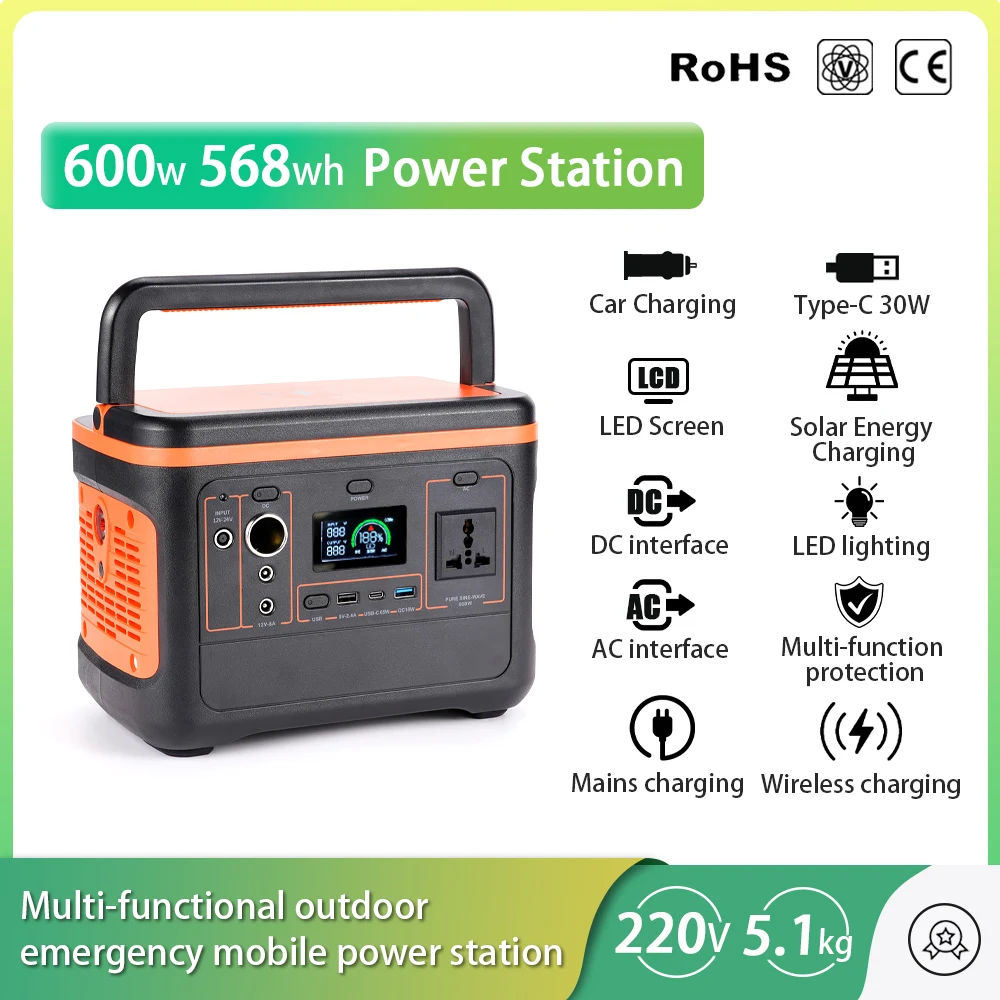 Portable Power Station 600W Fast Charge 568Wh 153600Mah 220V Power Supply Emergency Energy For Outdoor Camping
Portable Power Station 600W Fast Charge 568Wh 153600Mah 220V Power Supply Emergency Energy For Outdoor Camping