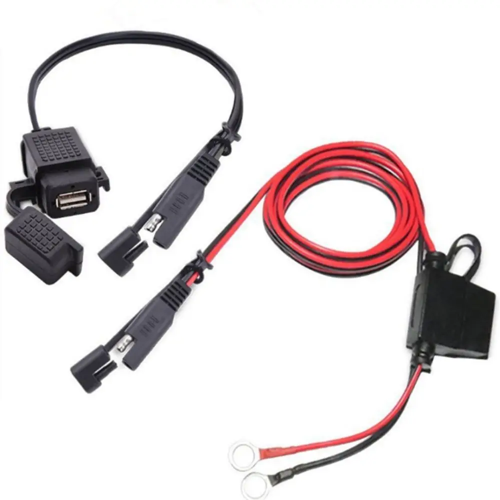 

Black Charger Cable Adapter 2.1A 12V Ring Terminal Cable Harness Waterproof Dustproof Motorcycle SAE To USB Cable Adaptor Phone