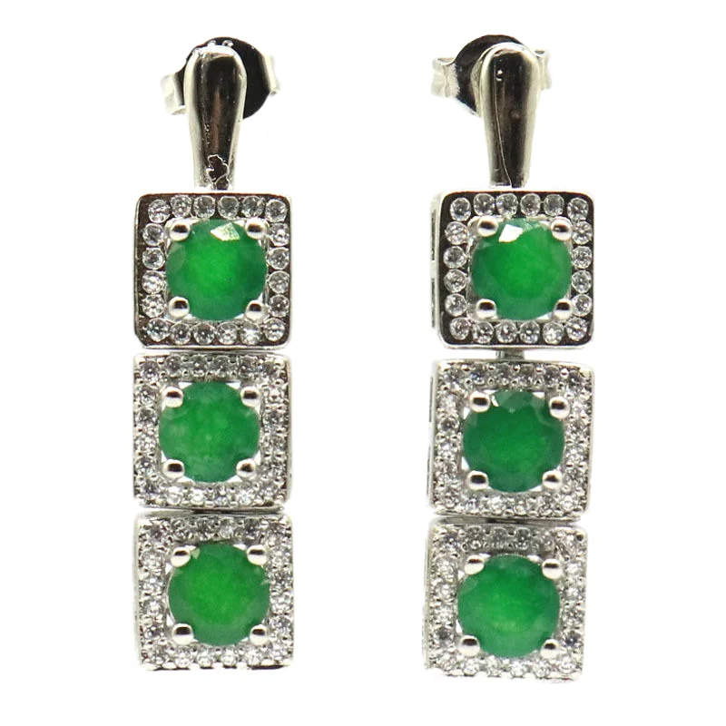 

31x8mm Lovely Cute Green Emerald Fire Rainbow Mystic Topaz White CZ Daily Wear Females Gift Silver Stud Earrings