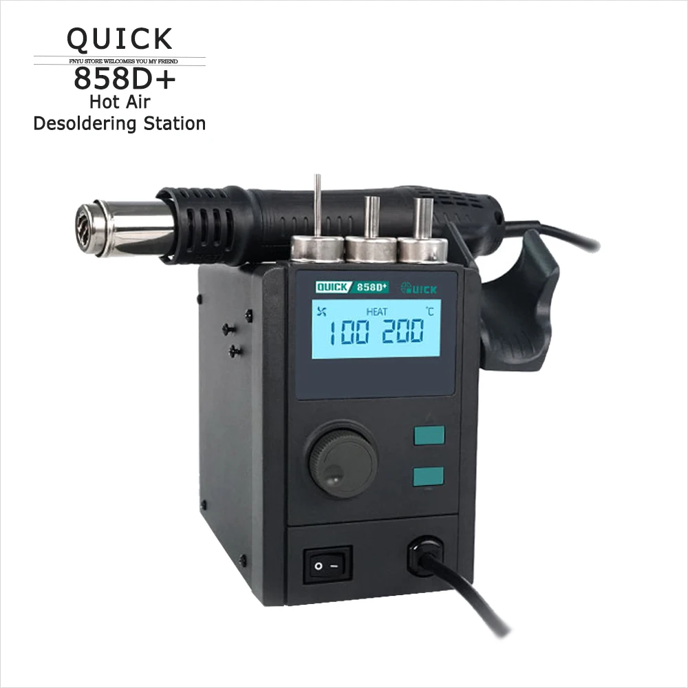 QUICK 858D+ Hot Air Desoldering Station LCD Digital Display Hot Air Gun for Chip PCB SMD Motherboard Rework Station Disassemble
QUICK 858D+ Hot Air Desoldering Station LCD Digital Display Hot Air Gun for Chip PCB SMD Motherboard Rework Station Disassemble