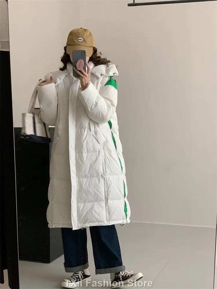 

TXii 2023 Winter Women 90% White Duck Down Coat Thick X-Long Puffer Jacket Large Size Loose Warm Overcoat Female Hooded Parkas