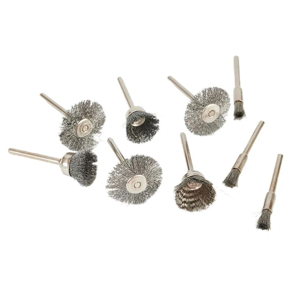 

9Pcs Wire Brush Set Stainless Steel Rust Removal Polishing Wire Wheel Brush Rotary Tool For Engraver Abrasive Materials