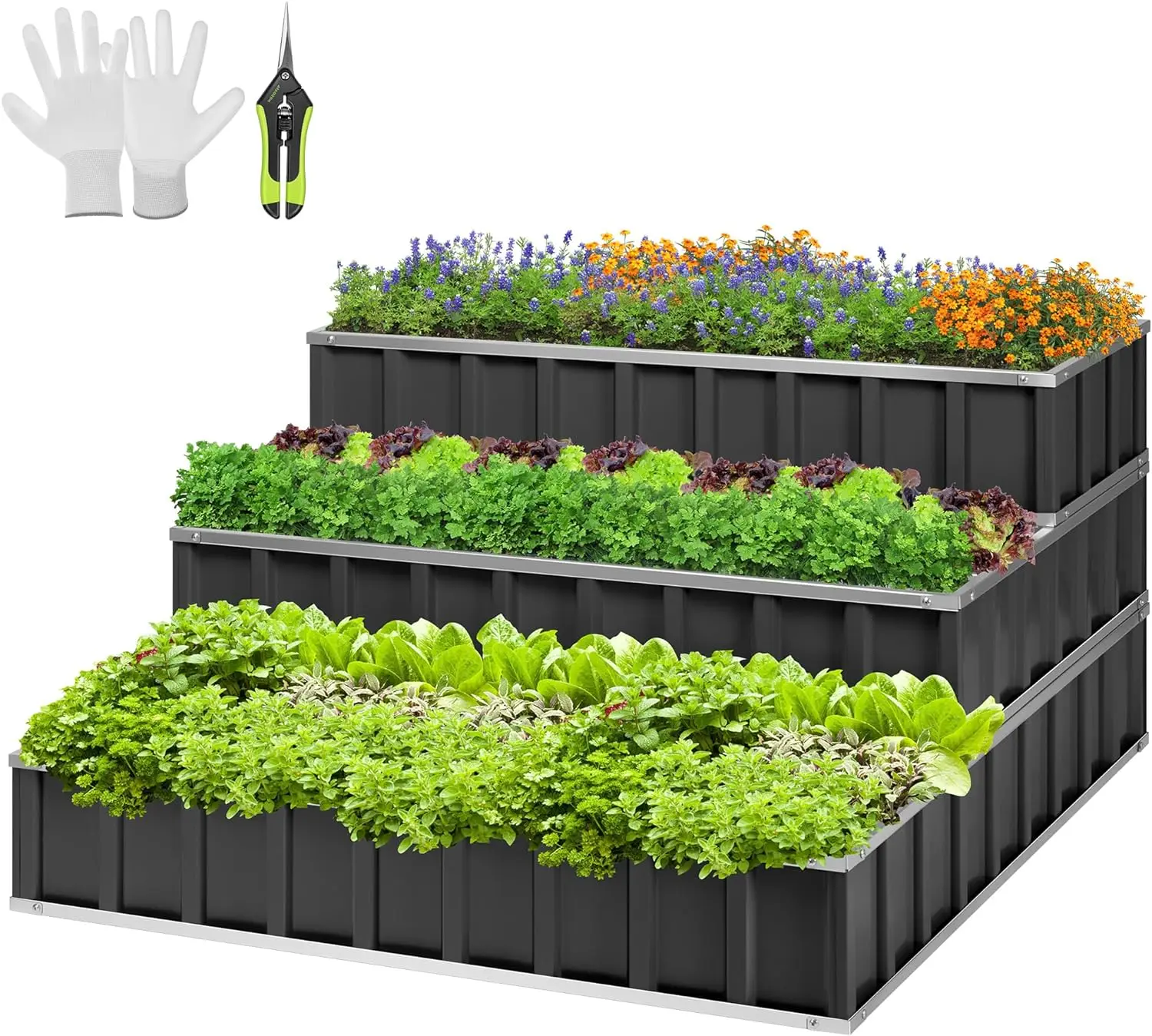 VIVOSUN 3-Tier Raised Garden Bed, 46" x 46" x 24" Galvanized Steel Metal Outdoor Planter Box with Gloves and Scissors to Grow
VIVOSUN 3-Tier Raised Garden Bed, 46" x 46" x 24" Galvanized Steel Metal Outdoor Planter Box with Gloves and Scissors to Grow
