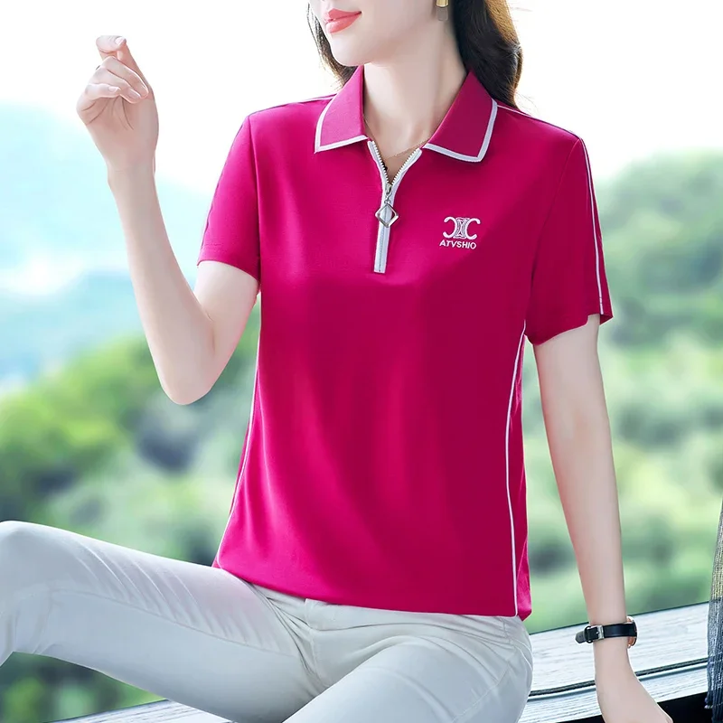 

Summer Women's Polo Shirt Short Sleeve T-shirt Top Pulovers Basic T-shirts Woman Lady Tops Tees Anti-Pilling Polo Femme