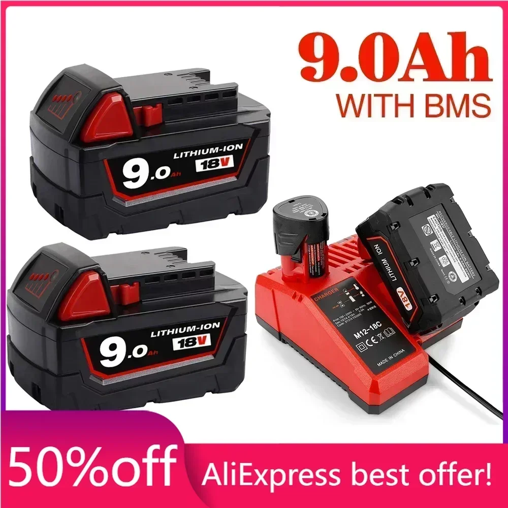 18V 9.0Ah Replacement for Milwaukee M18 XC Lithium Battery 48-11-1860 48-11-1850 48-11-1840 48-11-1820 Rechargeable Batteries
18V 9.0Ah Replacement for Milwaukee M18 XC Lithium Battery 48-11-1860 48-11-1850 48-11-1840 48-11-1820 Rechargeable Batteries