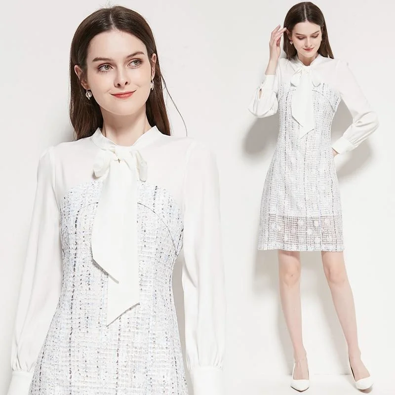 Occident Fashion Small Fragrance Breathable Lace Patchwork Embriodery Hollowout Women Summer Dress Glam Knee Length Bow Vestidos
Occident Fashion Small Fragrance Breathable Lace Patchwork Embriodery Hollowout Women Summer Dress Glam Knee Length Bow Vestidos