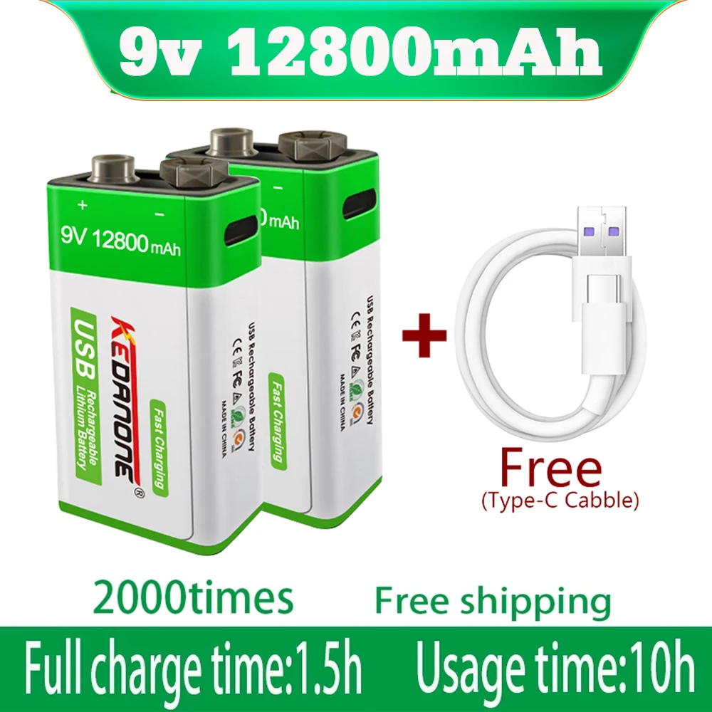 9V Rechargeable Battery 12800mAh 6F22 Micro USB 9v Li-ion Lithium Batteries for Multimeter Microphone Toy Remote Control KTV
9V Rechargeable Battery 12800mAh 6F22 Micro USB 9v Li-ion Lithium Batteries for Multimeter Microphone Toy Remote Control KTV