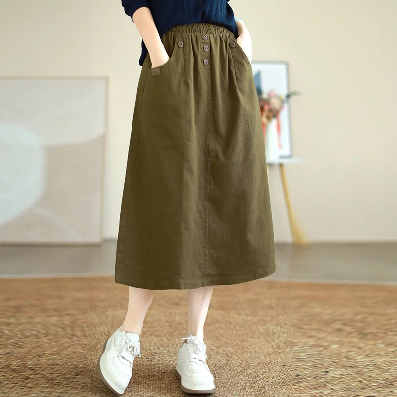 NINI WONDERLAND Solid Color Vintage Skirt 2023 Autumn Cotton Elastic Waist Loose Button A-line Skirt For Women Casual Skirts
NINI WONDERLAND Solid Color Vintage Skirt 2023 Autumn Cotton Elastic Waist Loose Button A-line Skirt For Women Casual Skirts