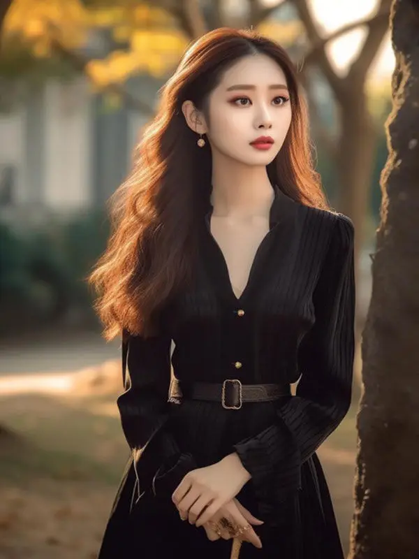 Chinese Style Improved Dress Black long-sleeved Waisted French Style Women Clothing V Neck Dress Lady Elegant Party Dress
Chinese Style Improved Dress Black long-sleeved Waisted French Style Women Clothing V Neck Dress Lady Elegant Party Dress