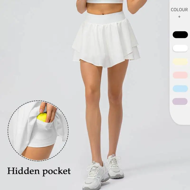 

Women's Sports Skirt Loose High Waist Sexy Teenager Fitness Running Dance Yoga Tennis Golf Fake Two-piece Skorts MM397