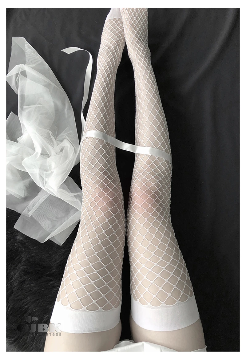 

Dichengda Thigh High Cute Lovely Erotic Gothic Stocking Sexy Hollow Mesh Nets Fishnet Transparent Stocking Over Knee Black White