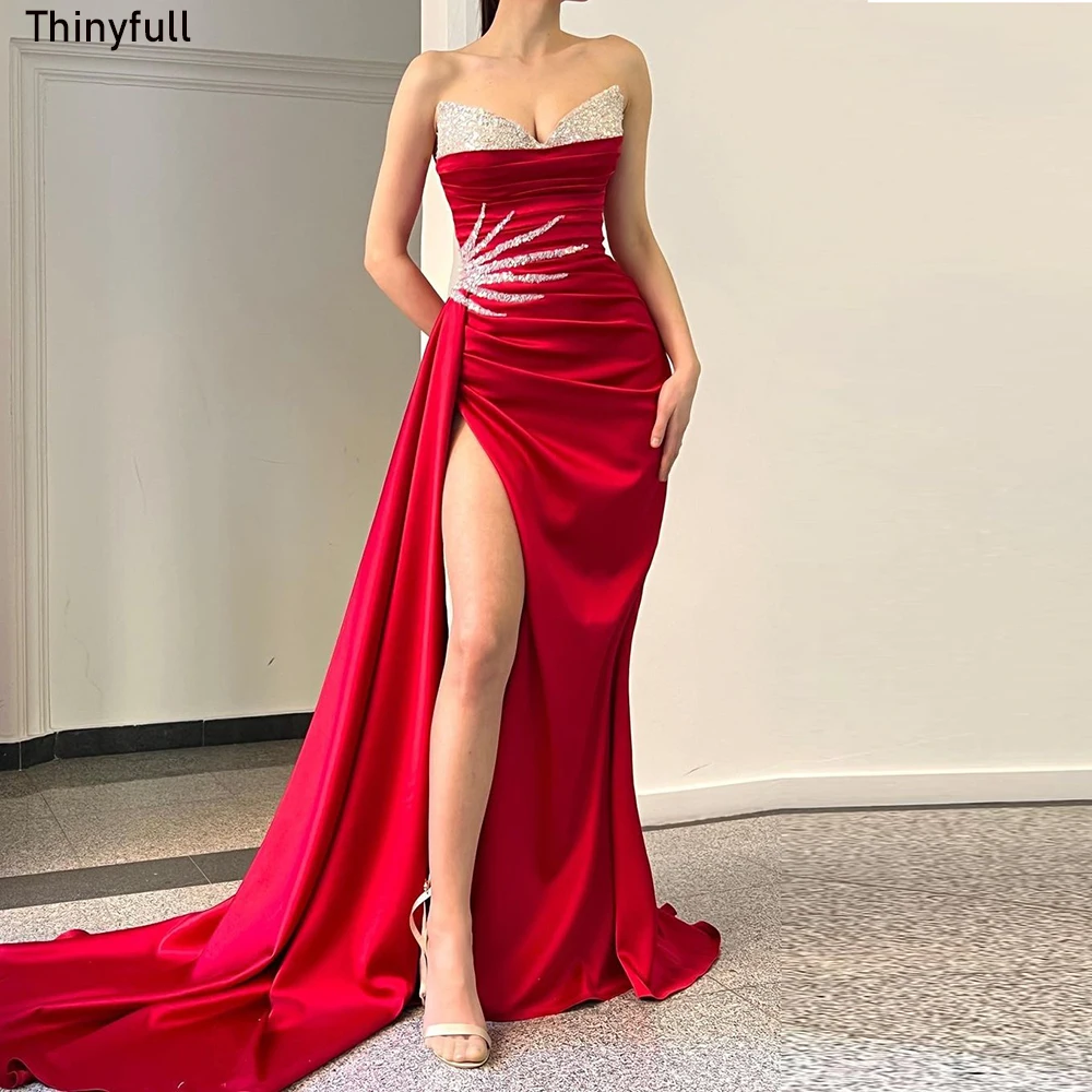 Thinyfull Elegant Mermaid Red Prom Dress Sleeveless Sequines Shiny Evening Party Gowns 2023 Satin Split Long Formal Event Dress
Thinyfull Elegant Mermaid Red Prom Dress Sleeveless Sequines Shiny Evening Party Gowns 2023 Satin Split Long Formal Event Dress