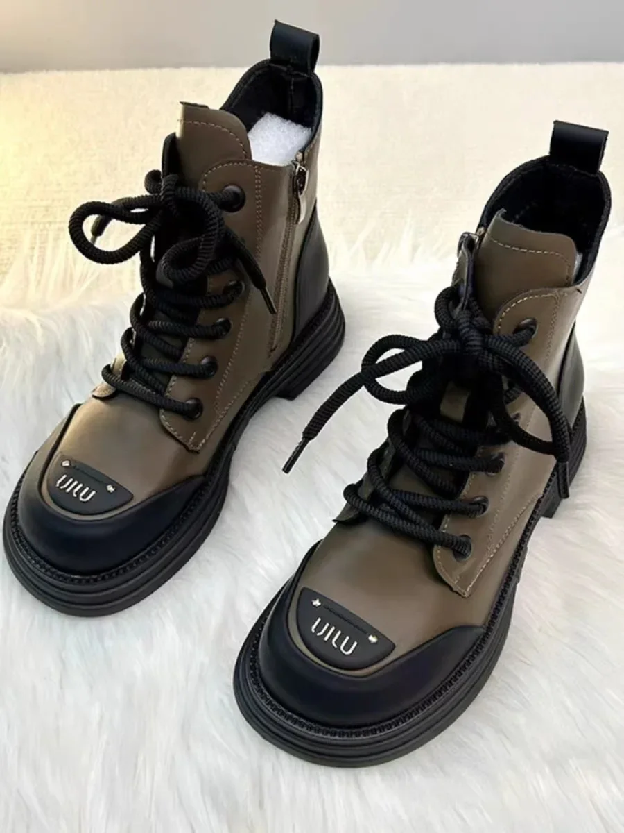 

High Top Ankle Boots for Spring 2024, New Women's Shoes, Round Toe Lace Up Short Boots, Women's Platform Designer Knight Boots
