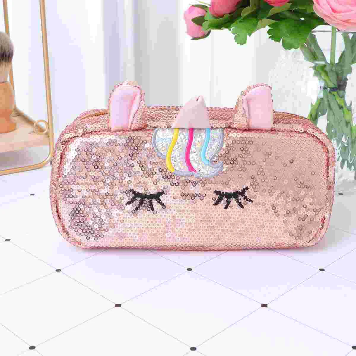 

Unicorn Pencil Bag Sequin Stationery Storage Bag Shiny Woman Pencil Box Pouch Coin Purse School Office Supplies (Random Color)