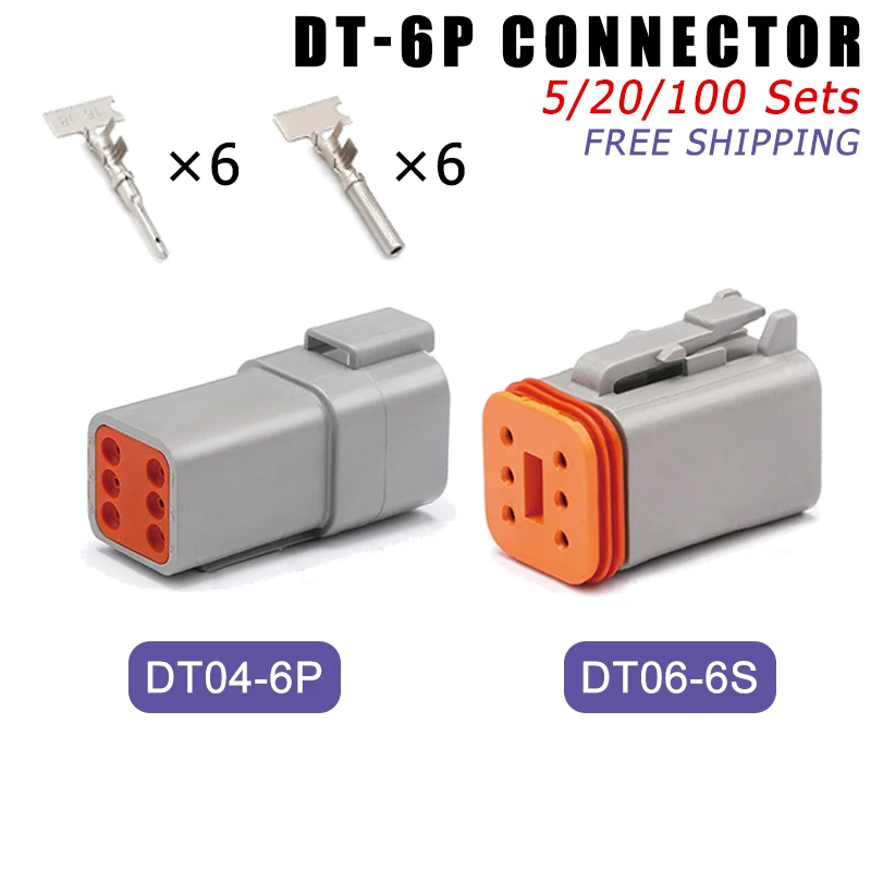 

Deutsch DT 6Pin 22-16AWG Waterproof Automobile Wire Connector Plug DT06-6S DT04-6P Male Female Heads Socket WithTerminal