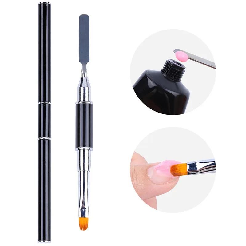 

Dual-Ended Poly Nail Gel Brush & Picker 2 IN 1 Design Nail Brush & Spatula Stainless Steel Gel Nail Brush for UV Nails Extension