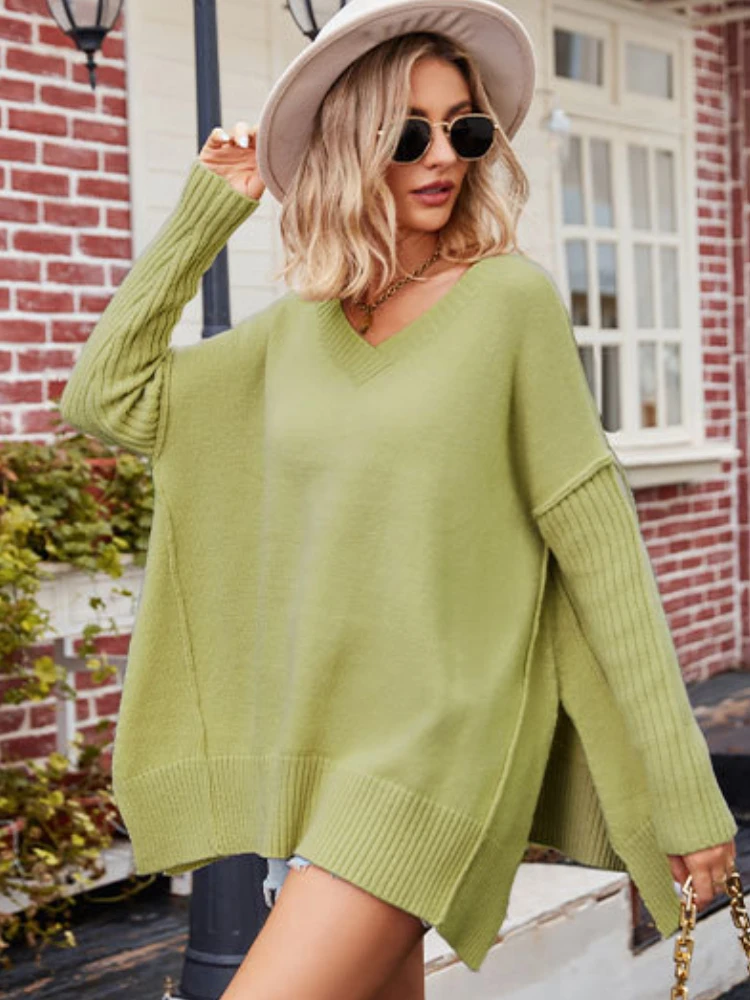 Women's Sweater New In V-neck Solid Color Pullover Fashion Tops Elegant Autumn Winter Temperament Streetwear Women's Clothing
Women's Sweater New In V-neck Solid Color Pullover Fashion Tops Elegant Autumn Winter Temperament Streetwear Women's Clothing
