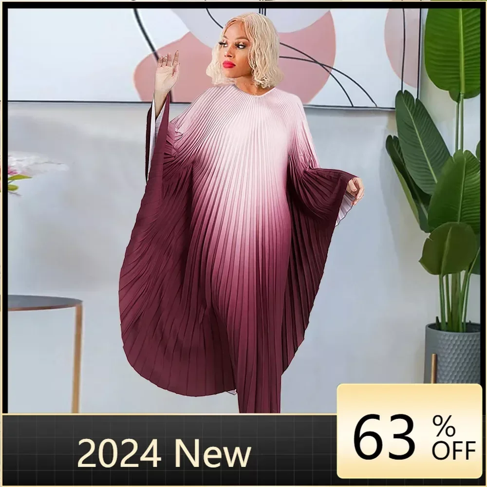 Pleated Gradient Belt Dress For Women Round Neck Batwing Sleeves Fashion Dresses Female Clothes 2024 Spring
Pleated Gradient Belt Dress For Women Round Neck Batwing Sleeves Fashion Dresses Female Clothes 2024 Spring
