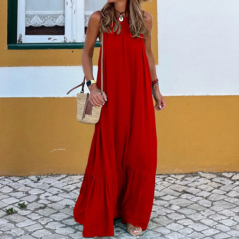 Holiday Beach Solid Loose Boho Maxi Dress Women Sexy Halter Off Shoulder Long Party Dress Spring Summer Sleeveless Pleated Dress
Holiday Beach Solid Loose Boho Maxi Dress Women Sexy Halter Off Shoulder Long Party Dress Spring Summer Sleeveless Pleated Dress