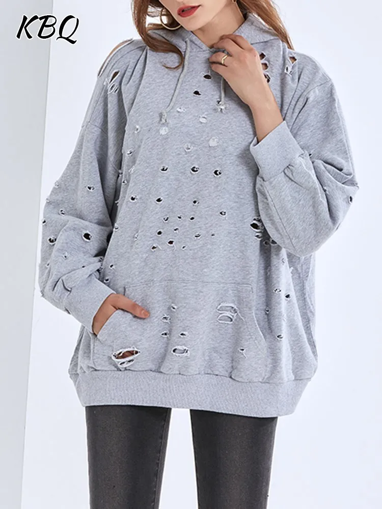 KBQ Hollow Out Hole Solid Sweatshirts For Women Hooded Long Sleeve Irregular Loose Casual Sweatshirt Female Fashion Clothing New
KBQ Hollow Out Hole Solid Sweatshirts For Women Hooded Long Sleeve Irregular Loose Casual Sweatshirt Female Fashion Clothing New