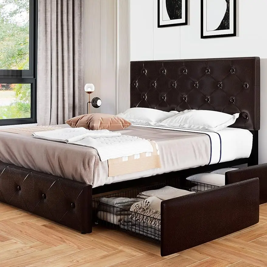 YAllewie Upholstered Queen Size Platform Bed Frame with 4 Storage Drawers and Headboard, Black Brown
YAllewie Upholstered Queen Size Platform Bed Frame with 4 Storage Drawers and Headboard, Black Brown