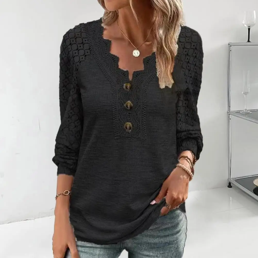 Button Decoration Blouse Chic Lace-decorated Women's Tops Soft Breathable Pullovers Buttoned V-necks for Spring Fall Fashion
Button Decoration Blouse Chic Lace-decorated Women's Tops Soft Breathable Pullovers Buttoned V-necks for Spring Fall Fashion