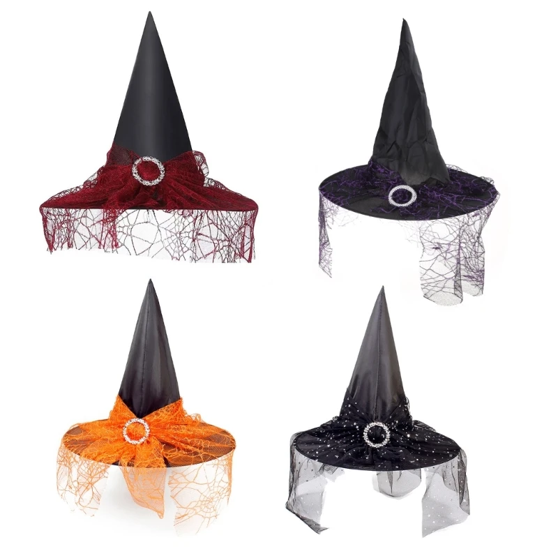 

Шляпа ведьмы с вуалью Шляпа волшебника Шляпа волшебника Хэллоуин Косплей Кепка Крутой подарок