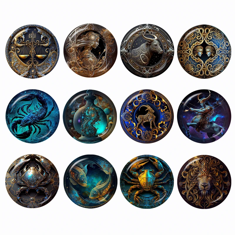 12 Zodiac Punk Mysterious Glass Cabochon 12mm-30mm Photo Pure Handmade Creative Constellation Flat Back Making Findings 
12 Zodiac Punk Mysterious Glass Cabochon 12mm-30mm Photo Pure Handmade Creative Constellation Flat Back Making Findings