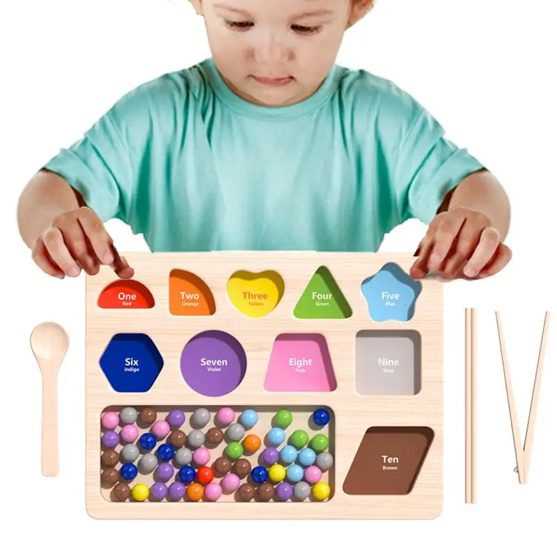 

Board Bead Game Puzzle Color Sorting Stacking Counting Toy Montessori Early Education Wooden Peg Board Rainbow Clip Beads