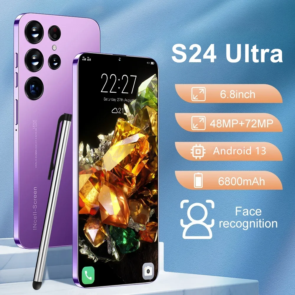 

Mobile Phones s24 ultra 7.3 HD Screen SmartPhone Original 16G+1T 5G Dual Sim Celulares Android Unlocked 108MP 7800mAh Cell Phone