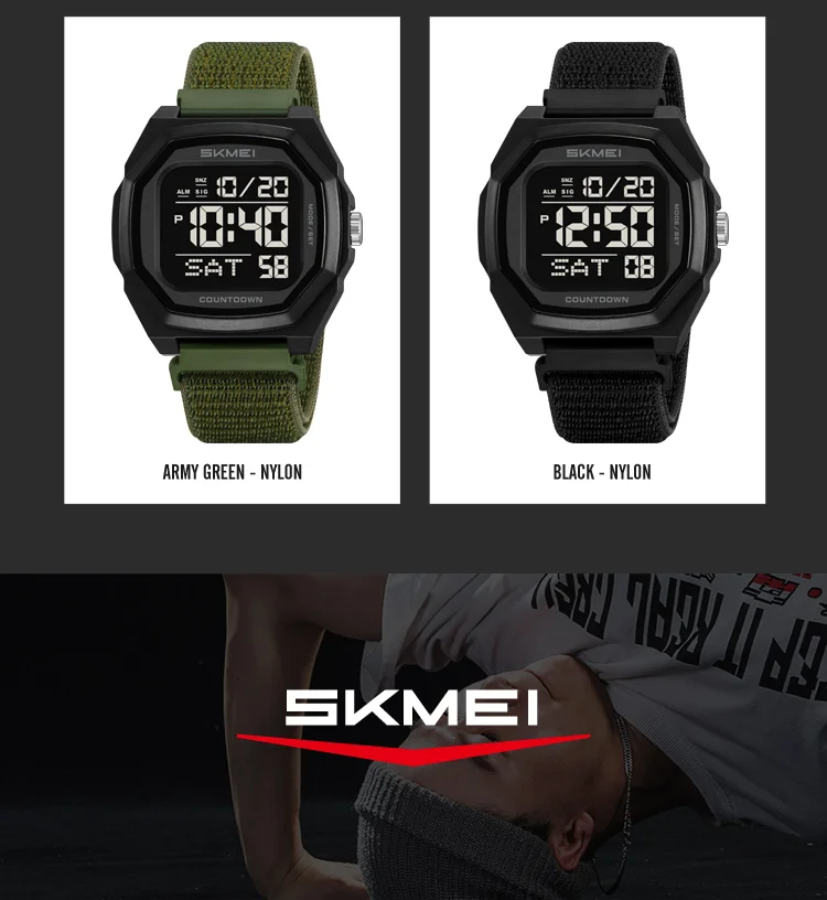SKMEI Men Sport Casual Watch Matte Black Octagon Case Silicone Nylon Band Digital Display 50M Waterproof Countdown Watches 2495 SKMEI Men Sport Casual Watch Matte Black Octagon Case Silicone Nylon Band Digital Display 50M Waterproof Countdown Watches 2495