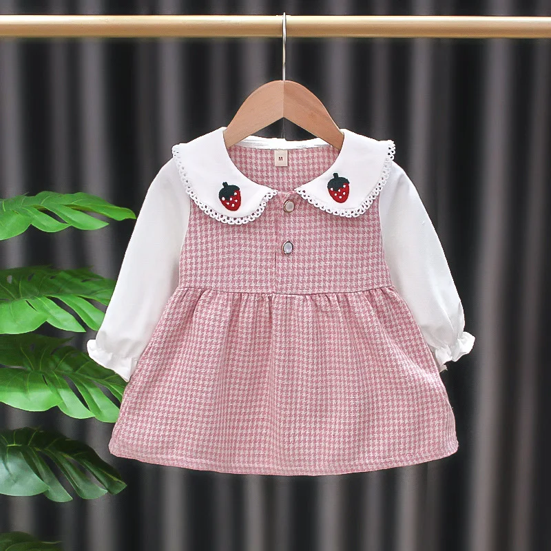 Cute Baby Girl Dress Strawberry Doll Collar Long Sleeve Princess Dress Plaid Casual Kid Outfit Children Clothing Toddler A889
Cute Baby Girl Dress Strawberry Doll Collar Long Sleeve Princess Dress Plaid Casual Kid Outfit Children Clothing Toddler A889