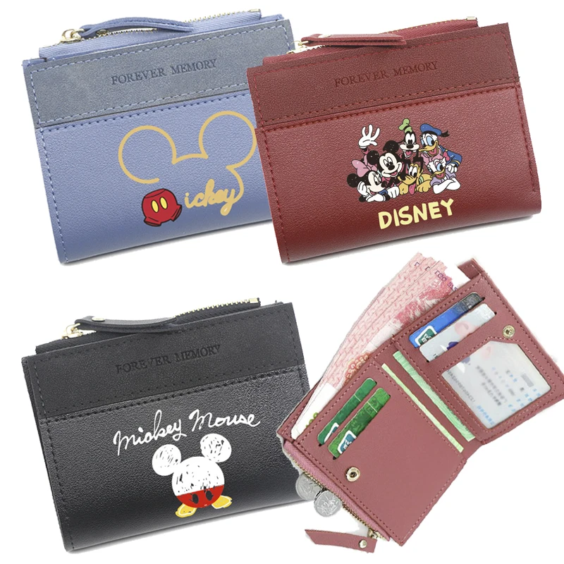 

Mickey Mouse Mini Wallet Disney Kawaii Minnie Mouse Women's Short Wallet Cute PU Leather Coin Purse Multifunctional Card Holder